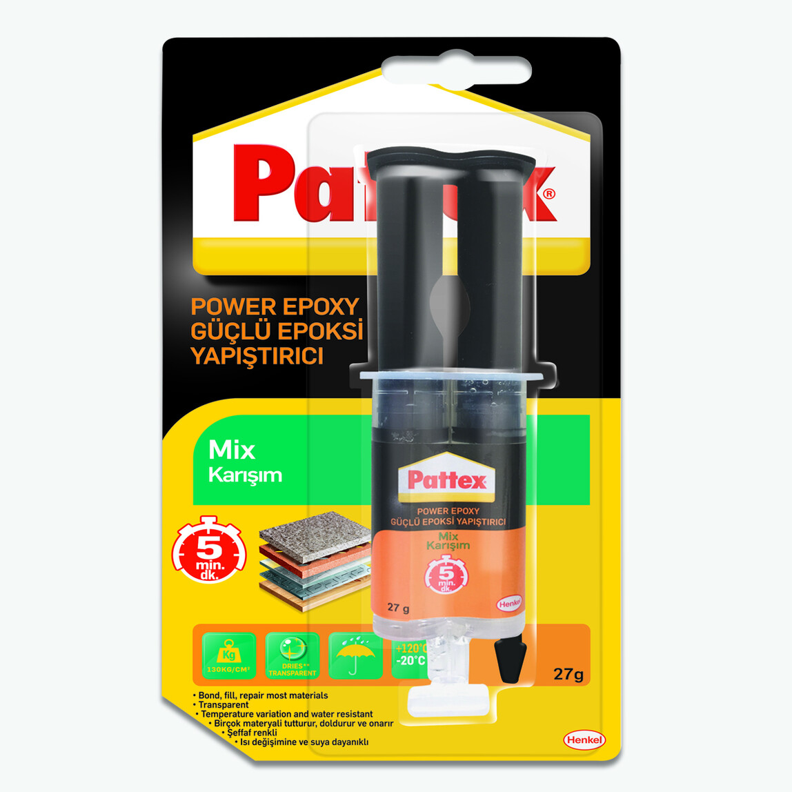    Pattex Power Epoksi Güçlü Yapıştırıcı-Mix Karışım 27 Gr  