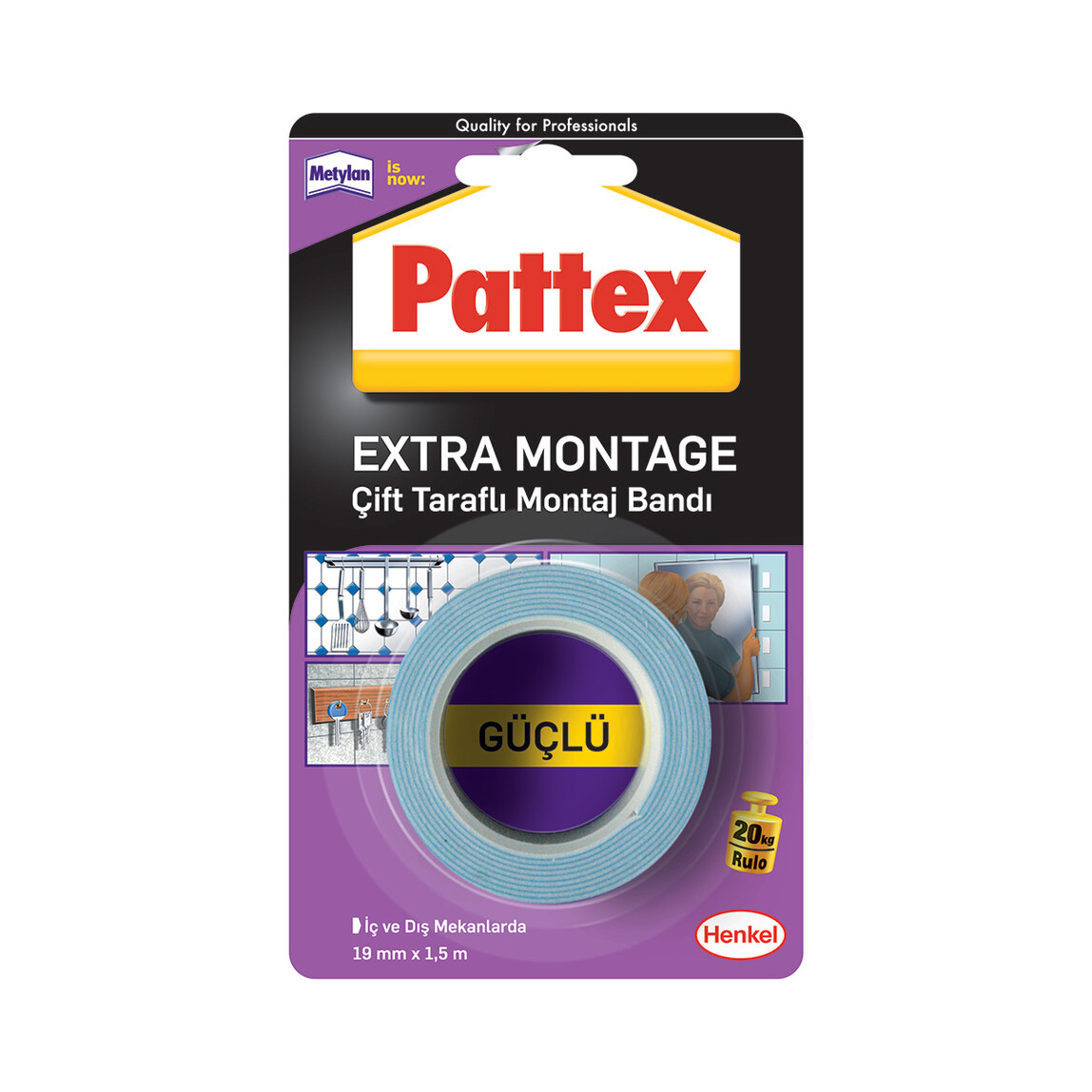    Pattex Extra Montage 20 kg-Çift Taraftlı Montaj Bandı /19 mm x 1,5 m  