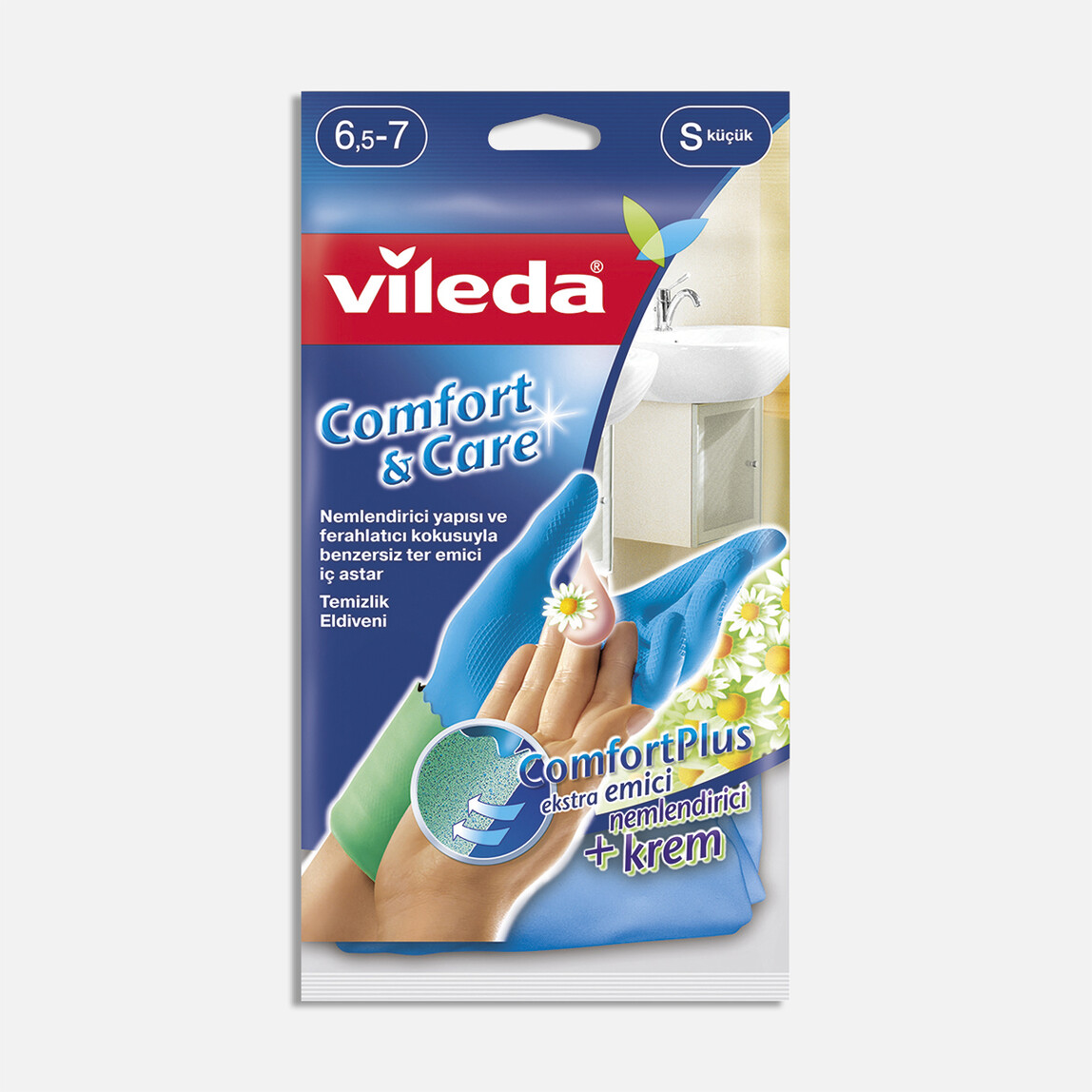    Vileda Comfort & Care Tek Small Temizlik Eldiveni Mavi 