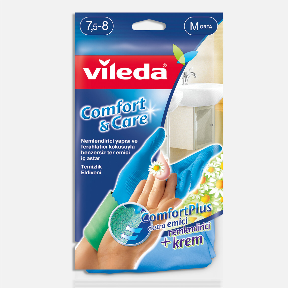    Vileda Comfort & Care Tek Medium Temizlik Eldiveni Mavi 