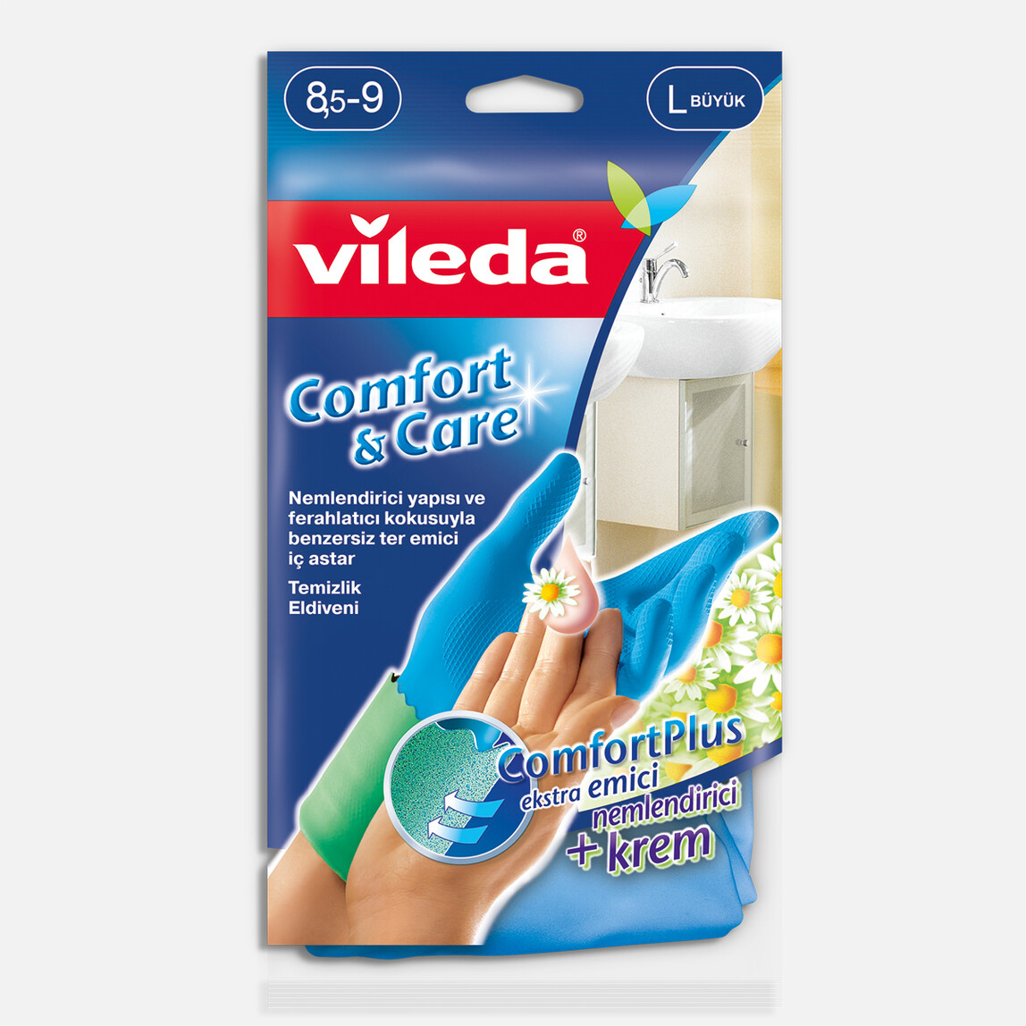    Vileda Comfort & Care Tek Large Temizlik Eldiveni Mavi 