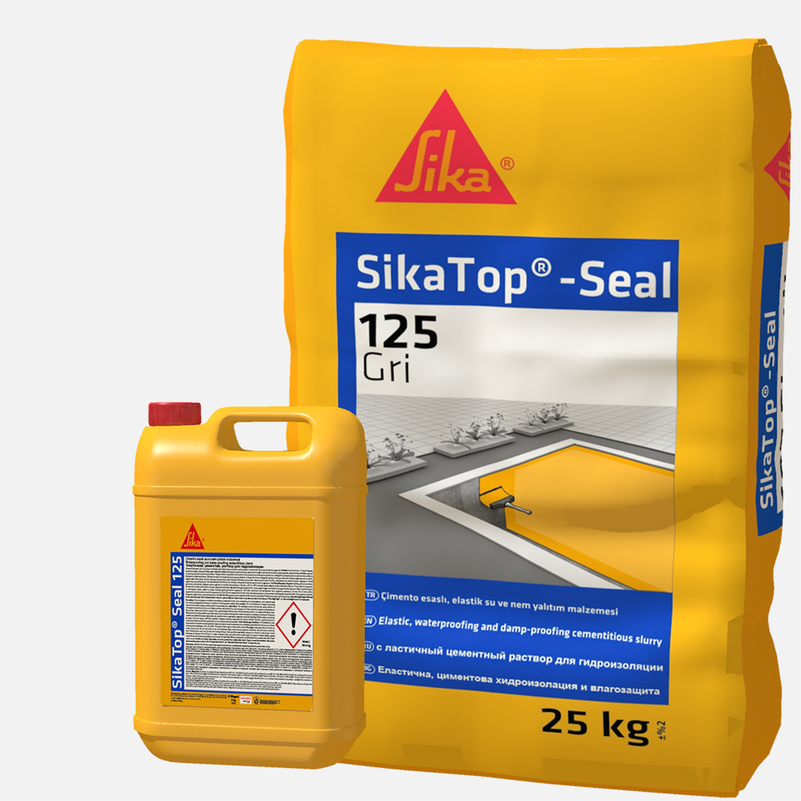    Sikatop Seal 125 Sürme Esaslı Yarı Elastik Su Yalıtım Malzemesi Gri 33 kg Set  