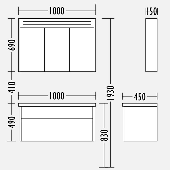 Gold Banyo Perimelis Aynalı 100 cm Takım Banyo Dolabı Yeşil