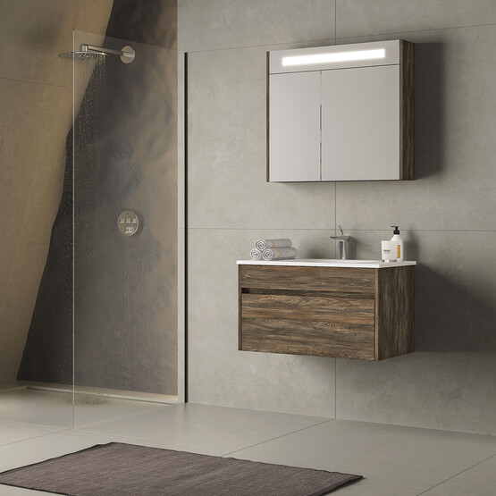 Gold Banyo Perimelis Aynalı 85 cm Takım Banyo Dolabı Ceviz