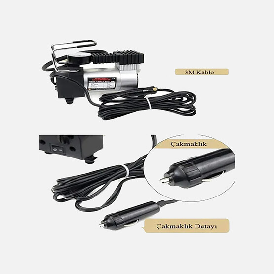 Oskar 12V 100Psi Metal Gövdeli Çakmaklığa Bağlanabilen Kompresör 