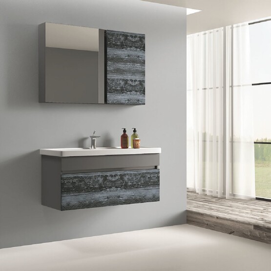 Gold Banyo Ronon Aynalı 100 cm Takım Banyo Dolabı Antrasit