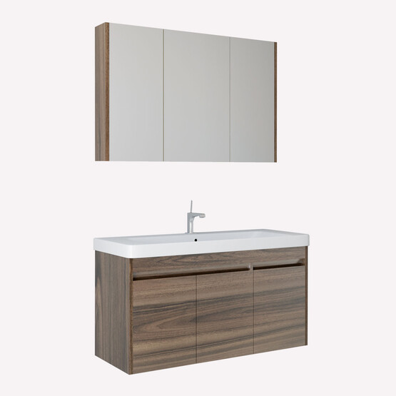 Polka Devrez Aynalı 105 cm Banyo Dolabı Üst Modül Ceviz