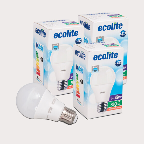 Ecolite A60 9 W Beyaz Klasik E27 Duy 3'lü Led Ampul  