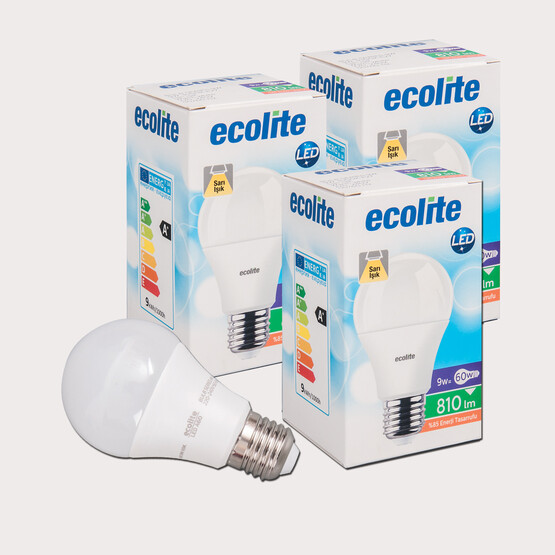Ecolite A60 9 W Sarı Klasik E27 Duy 3'lü Led Ampul  