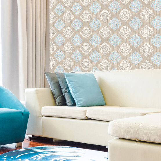 Golden Kareli Damask Desenli Duvar Kağıdı Turkuaz 52 cm x 10 m 