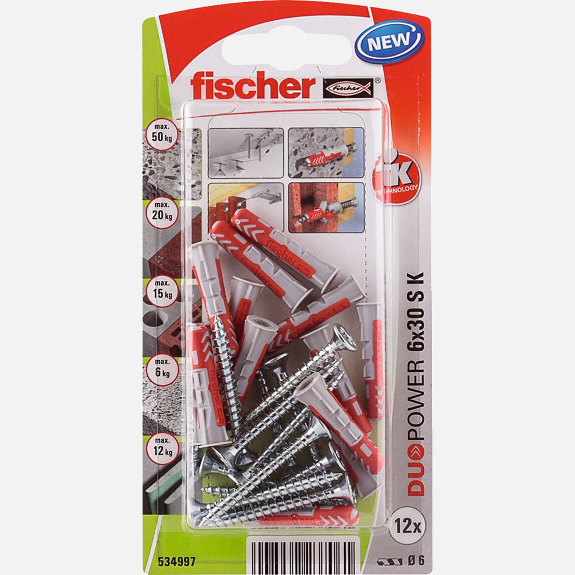    Fischer Duopower 6x30 KSNV(12+12)Dübel   