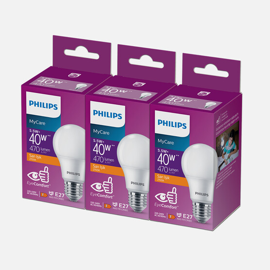 Philips Essential 40 W Sarı Klasik E27 Duy 3'lü Led Ampul  