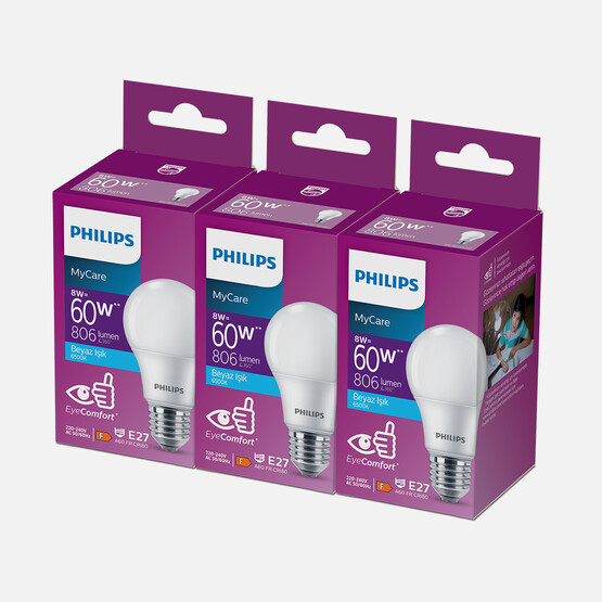 Philips Essential 60 W Beyaz Klasik E27 Duy 3'lü Led Ampul  