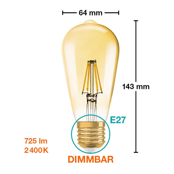 Osram Edison Fil Dim 6.5 W Sarı Klasik E27 Duy Led Ampul  