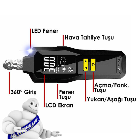 Michelin MC12295 99PSI Dijital Lastik Basınç Ölçer 