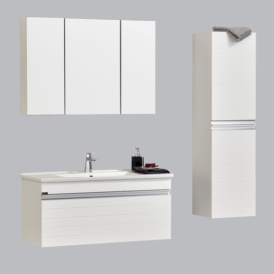 Gold Banyo Angela Aynalı 100 cm Takım Banyo Dolabı Beyaz