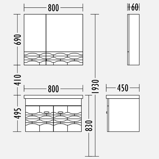 Gold Banyo Lacia Aynalı 80 cm Takım Banyo Dolabı Gri