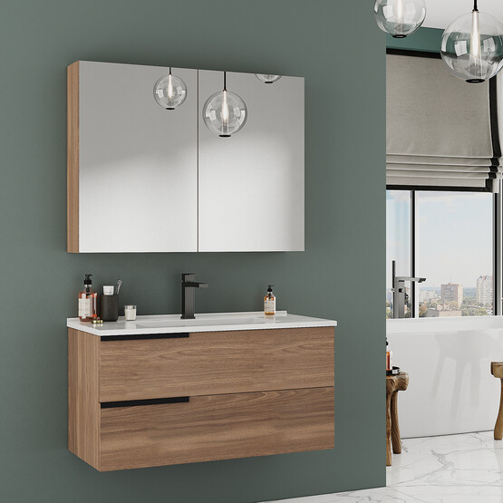 Polka Lore Aynalı 103 cm Takım Banyo Dolabı Ceviz