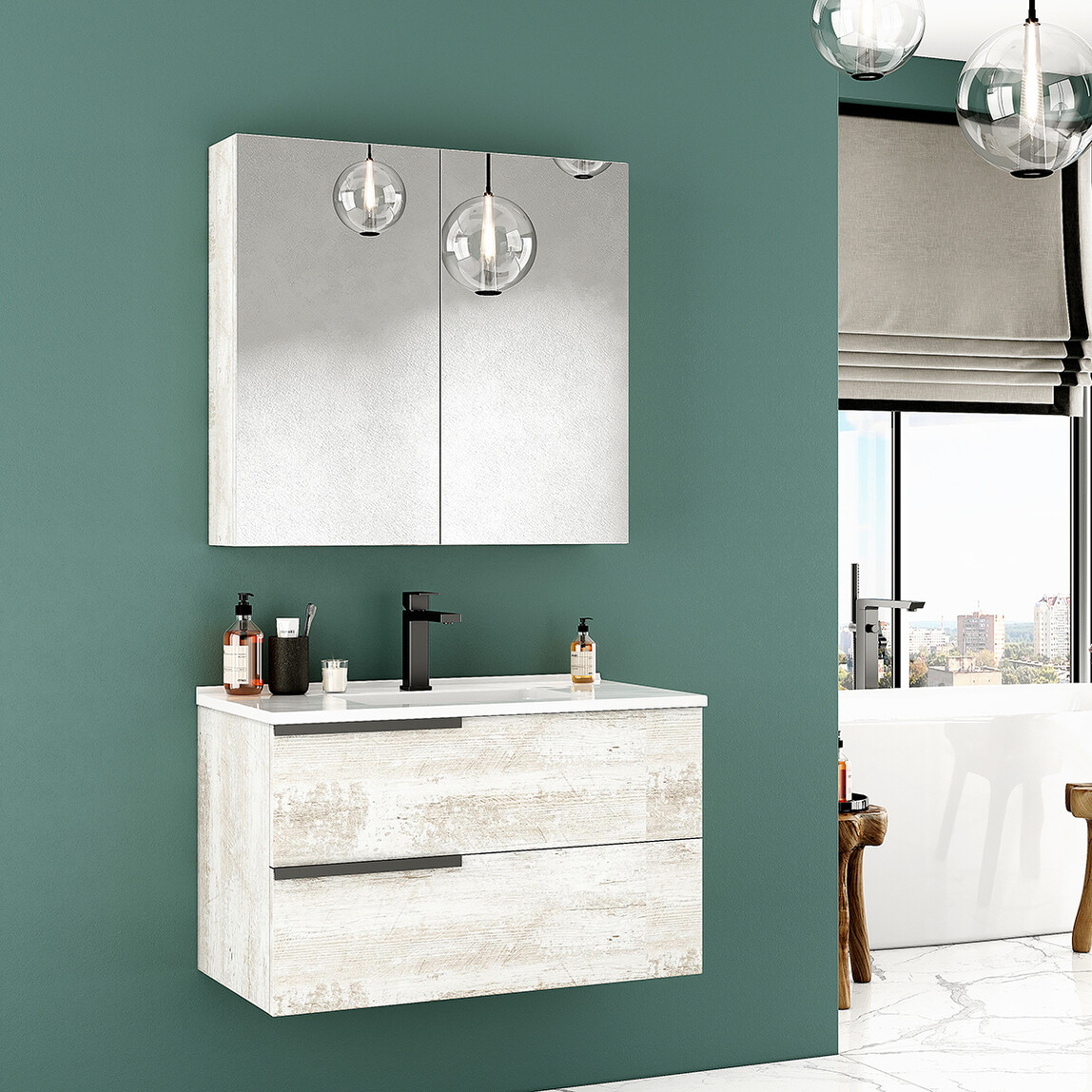    Polka Lore Aynalı 82 cm Takım Banyo Dolabı Beyaz 
