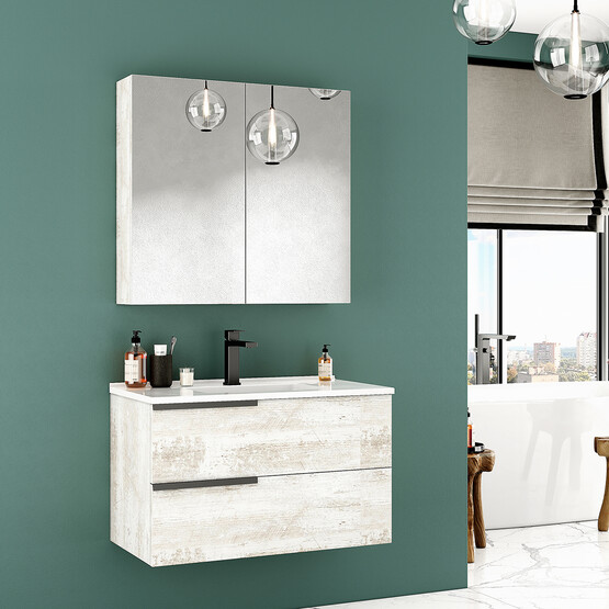 Polka Lore Aynalı 82 cm Takım Banyo Dolabı Beyaz