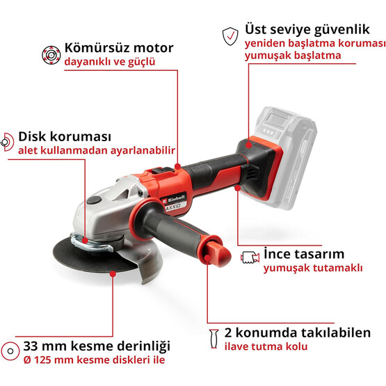 Einhell Axxio-Solo 125mm Kömürsüz Avuç Taşlama (Akü ve Şarj Cihazı Dahil Değildir.)