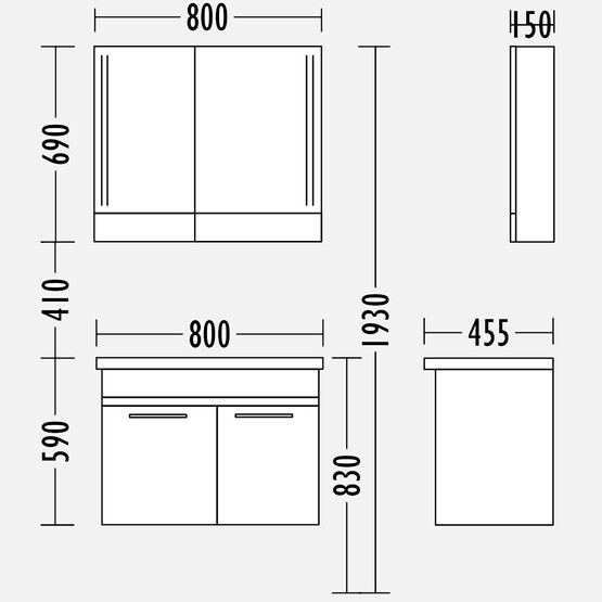 Gold Banyo Alba Aynalı 100 cm Takım Banyo Dolabı Beyaz