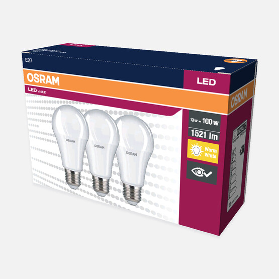 Osram 13 W Sarı Klasik E27 Duy 3'lü Led Ampul  