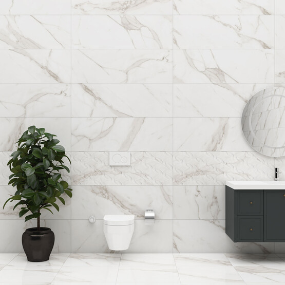 Duratiles Statuario Sırlı Granit Karo Beyaz 40 x 120 cm 1,44 m2