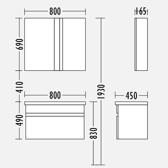 Gold Banyo Ronon Aynalı 80 cm Takım Banyo Dolabı Antrasit