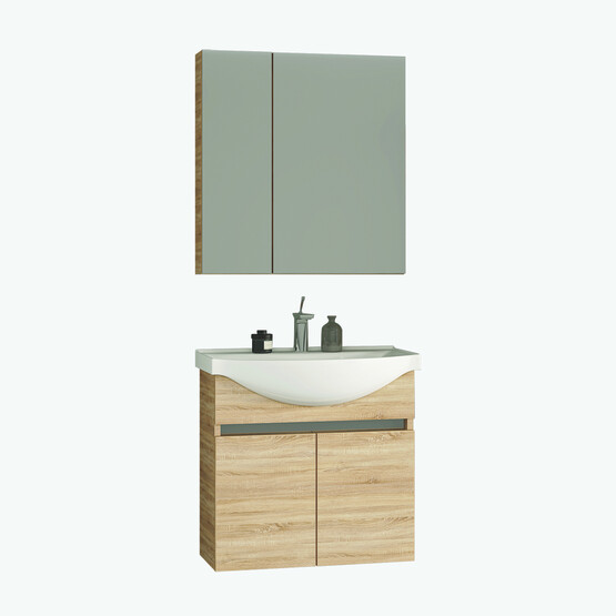 Gold Banyo Silvia Aynalı 80 cm Takım Banyo Dolabı Açık Ceviz