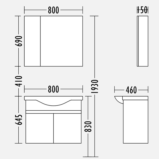 Gold Banyo Silvia Aynalı 80 cm Takım Banyo Dolabı Açık Ceviz