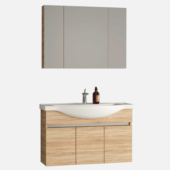 Gold Banyo Silvia Aynalı 100 cm Takım Banyo Dolabı Ceviz