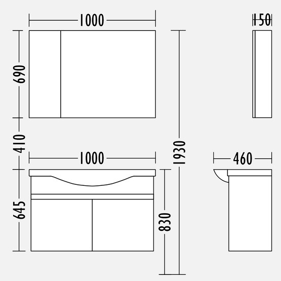 Gold Banyo Silvia Aynalı 100 cm Takım Banyo Dolabı Ceviz