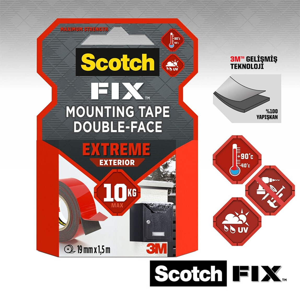    Scotch Extra Güçlü Montaj Bandı Scotch 19mm x 1,5m  