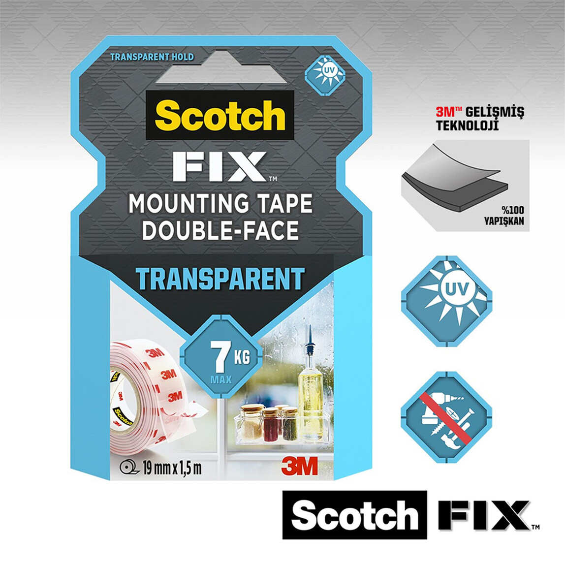    Scotch Şeffaf Montaj Bandı Scotch 19mm x 1,5m  