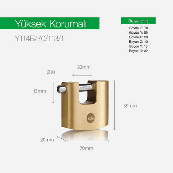 Yale 70mm Oval Kayar Pimli Pirinç Asma Kilit - Blister 