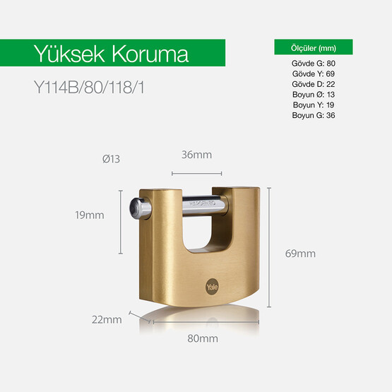 Yale 80mm Oval Kayar Pimli Pirinç Asma Kilit - Blister 