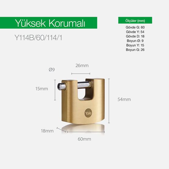 Yale 60 mm Oval Kayar Pimli Pirinç Asma Kilit  - Blister 