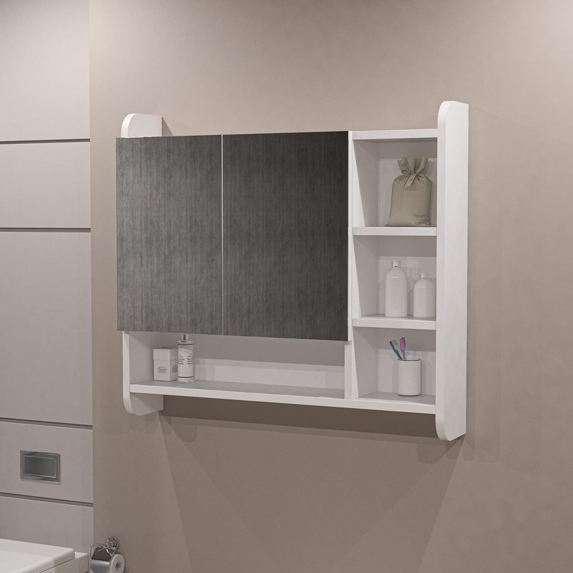    Movemo 100175 Aynalı 90 cm Üst Modül Banyo Dolabı 