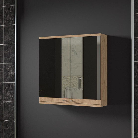 Movemo 100196 Aynalı 60 cm Banyo Dolabı Üst Modül Ceviz