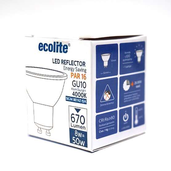 Ecolite Par 16 8 W Beyaz Spot GU10 Duy Led Ampul  