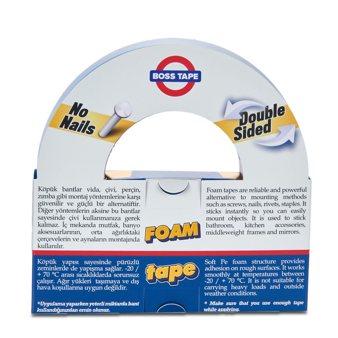   Boss Tape Solvent Akrilik Köpük Montaj Bandı-Mavi  