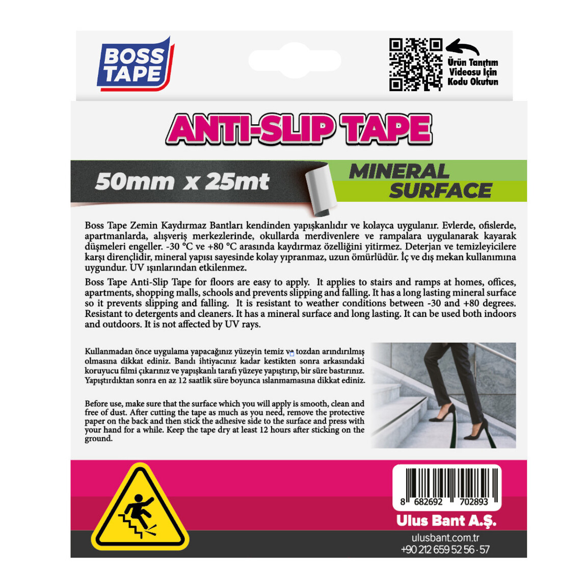    Boss Tape Siyah Zemin Kaydırmazlık Bandı  