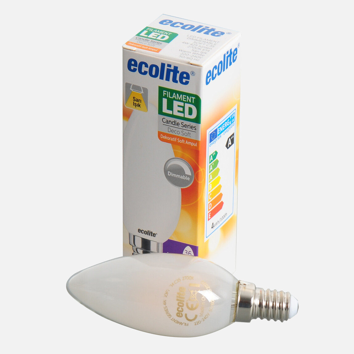    Ecolite Soft Filament Dimmer C35 4 W Sarı Klasik E14 Duy Led Ampul   