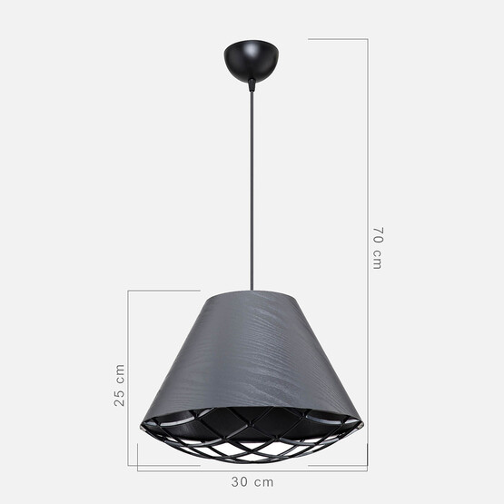 Asz Ayda PVC - Kumaş Kaplama E27 Duy Yuvarlak Tekli Modern Sarkıt Gri  