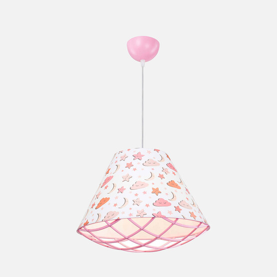 Asz Ayda PVC - Kumaş Kaplama E27 Duy Yuvarlak Tekli Modern Sarkıt Pembe 