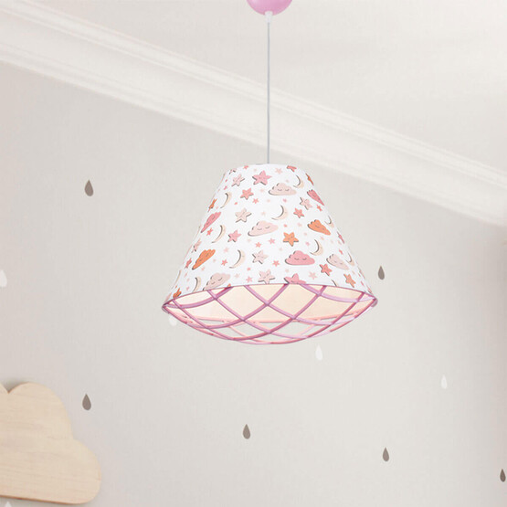 Asz Ayda PVC - Kumaş Kaplama E27 Duy Yuvarlak Tekli Modern Sarkıt Pembe 