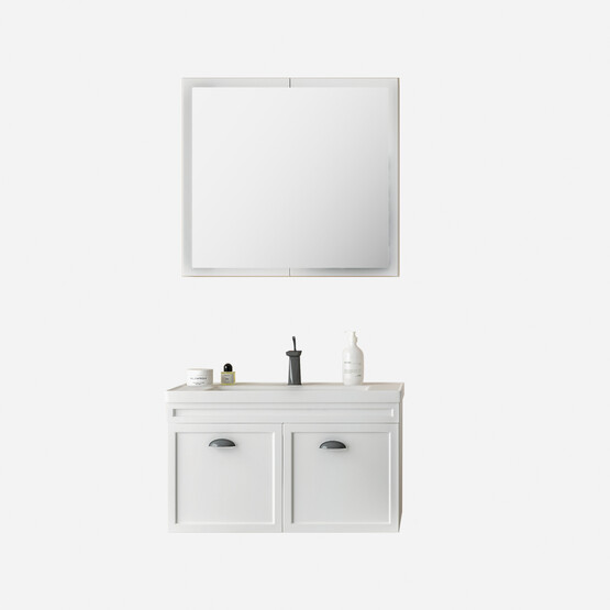 Polka Tria Aynalı 80 cm Takım Banyo Dolabı Beyaz