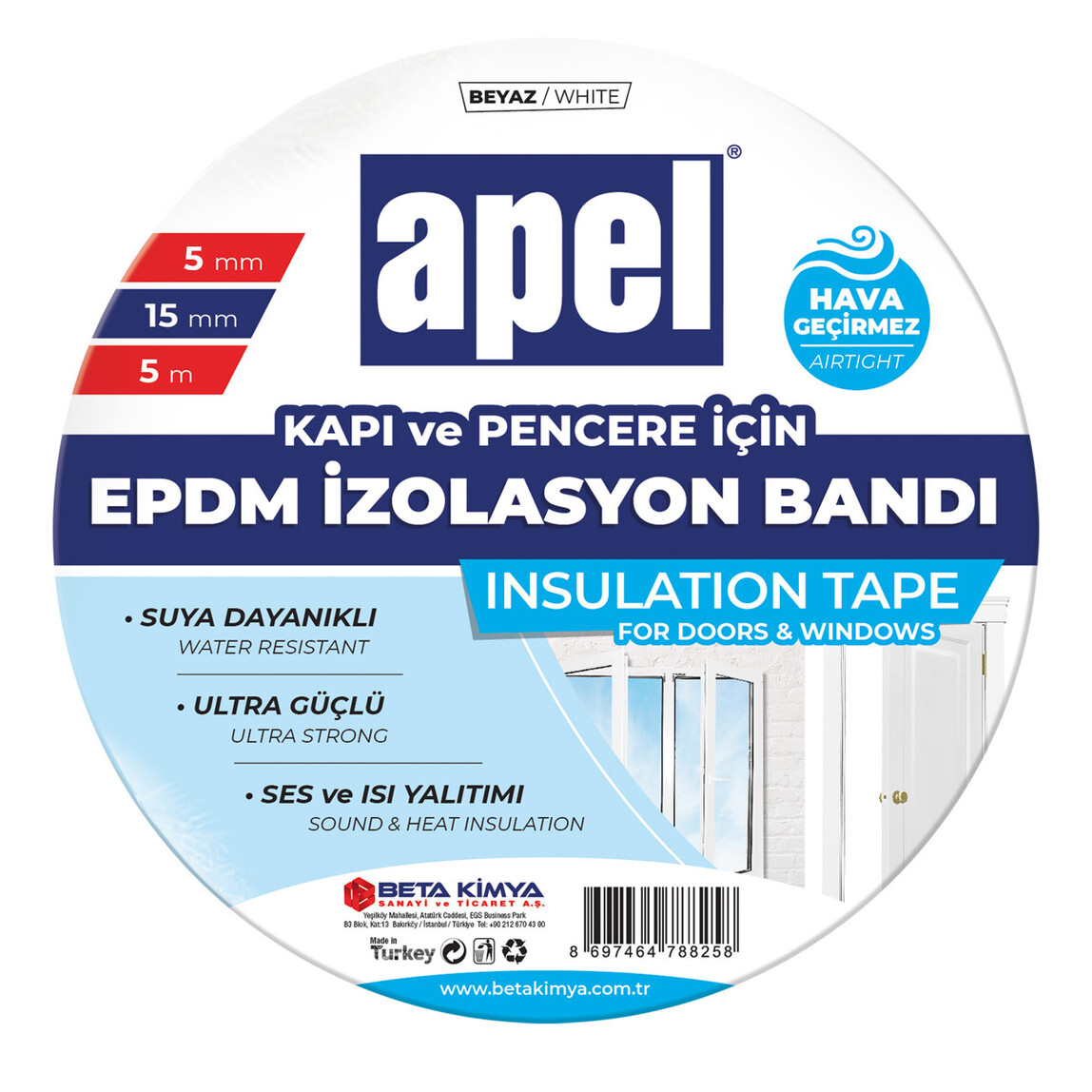    Apel EPDM Bant (Kauçuk Bant) Poşet 5mm x 10mm x 5m Beyaz  