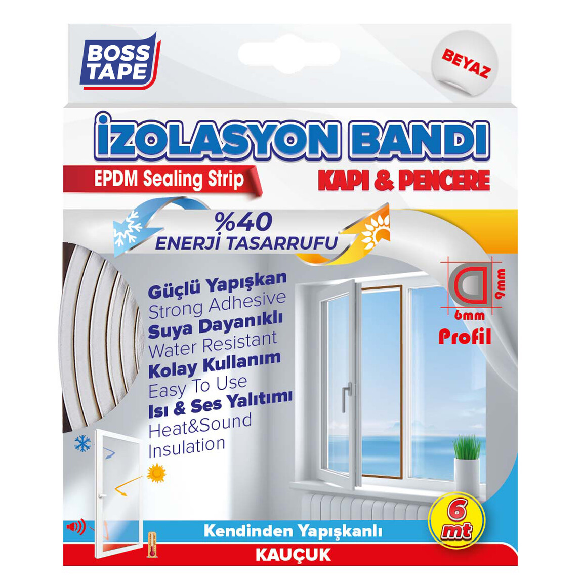    Boss Tape Boss Kapı Pencere İzolasyon Fitili Bandı Beyaz 